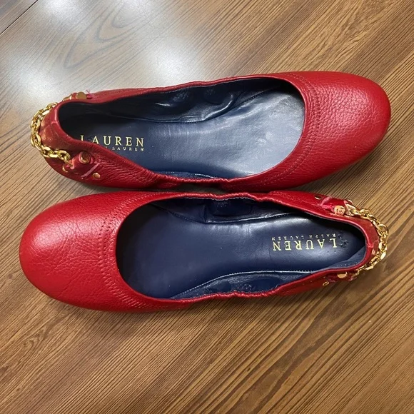 Red leather Lauren Ralph Lauren Barb stretch ballet flats 9.5 - Picture 3 of 8